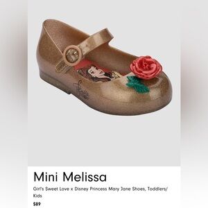 Mini Melissa Glittery Gold Shoes with Red Floral Accent